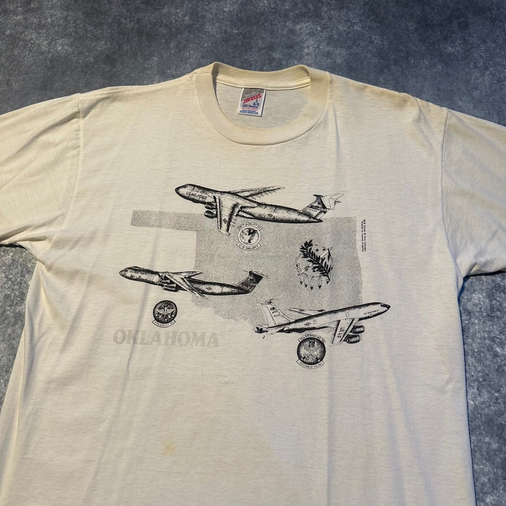 Vintage Oklahoma Air‎ Force Air Plane Graphic T Shirt Men's Large Made USA